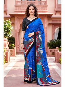 Sangam Prints - Blue Cotton Abstract Printed Saree with Unstitched Blouse