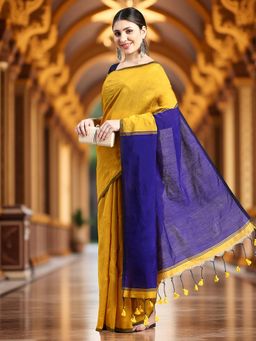 DESH BIDESH - Yellow Fancy Cotton Silk Saree with Unstitched Blouse