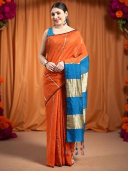 DESH BIDESH - Orange Cotton Silk Gota Work Saree with Unstitched Blouse