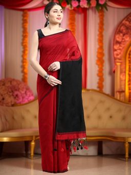 DESH BIDESH - Red Fancy Cotton Silk Saree with Unstitched Blouse