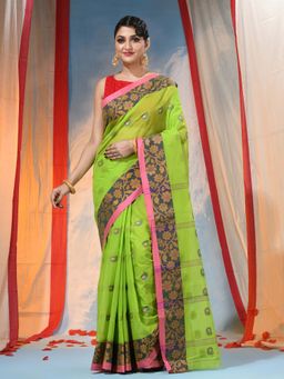 DESH BIDESH - Green Cotton Handloom Saree Without Blouse