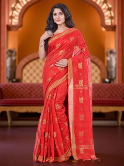 DESH BIDESH - Red Cotton Silk Georgette and Kanjivaram Saree with Unstitched Blouse