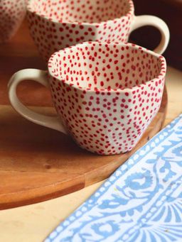 WEAVING HOMES - Deep Red Polka Mug
