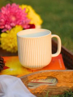 WEAVING HOMES - White Lined White Mug