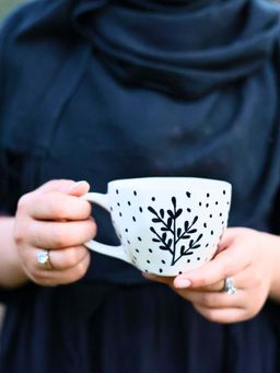 WEAVING HOMES - Black Fall Leaf White Mug