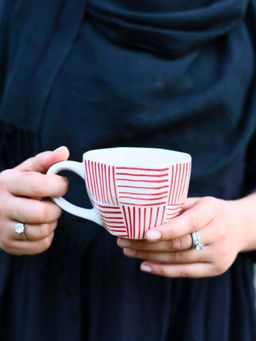 WEAVING HOMES - Red All Lines Pink Mug