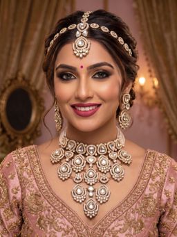 NUI - Gold Plated White Kundan Stone Studded Jewellery Set