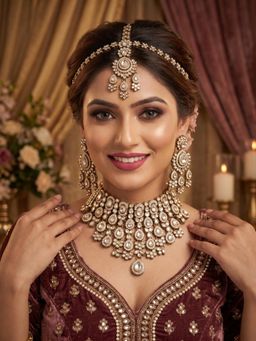 NUI - Gold Plated White Kundan Stone Jewellery Set
