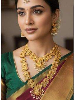 NUI - Gold Plated Multi-Color Stone Pearl Jewellery Set