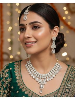 NUI - Silver Plated White Stone Jewellery Set