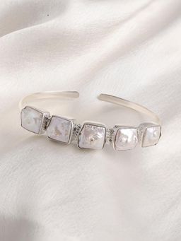 Ornate Jewels - 925 Silver Rhodium Plated Baroque Pearl Open Cuff