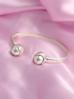 Ornate Jewels - 925 Silver Rhodium Plated Baroque Pearl Open Cuff