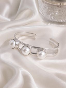 Ornate Jewels - 925 Silver Rhodium Plated Baroque Pearl Open Cuff