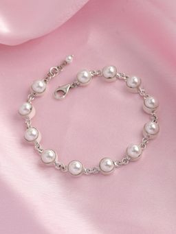 Ornate Jewels - 925 Silver Rhodium Plated Shell Pearl Adjustable Station Bracelet
