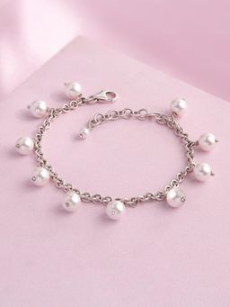 Ornate Jewels - 925 Silver Rhodium Plated Shell Pearl Adjustable Charm Bracelet