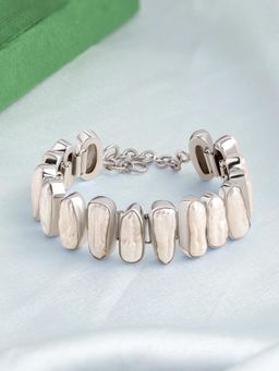 Ornate Jewels - 925 Silver Baroque Pearl Statement Adjustable Bracelet