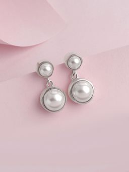 Ornate Jewels - 925 Silver Rhodium Plated Baroque Pearl Elegant Drop Earrings