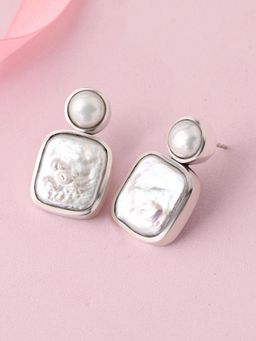 Ornate Jewels - 925 Silver Rhodium Plated Baroque Pearl Stud Earrings