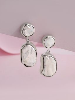 Ornate Jewels - 925 Silver Rhodium Plated Baroque Pearl Drop Earrings