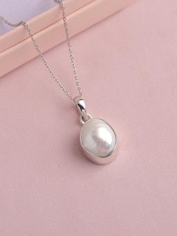 Ornate Jewels - 925 Silver Rhodium Plated Baroque Pearl Solitaire Necklace