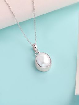 Ornate Jewels - 925 Silver Rhodium Plated Baroque Pearl Luminous Solitaire Necklace