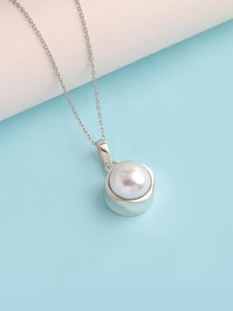 Ornate Jewels - 925 Silver Rhodium Plated Shell Pearl Solitaire Necklace