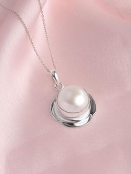 Ornate Jewels - 925 Silver Rhodium Plated Baroque Pearl Sculpted Solitaire Necklace