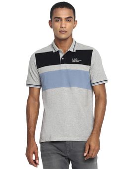 Lee - Men Light Grey Melange Cut & Sew Slim Fit Polo T-shirt