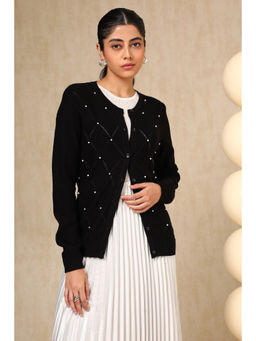 Soch - Black Acrylic Woven Design Beads Cardigan