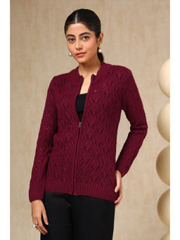Soch - Wine Acrylic Crochet Cardigan