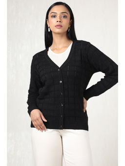 Soch - Women Black Acrylic Woven Design Cardigan