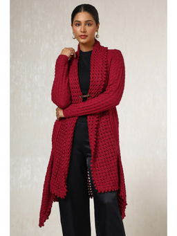 Soch - Maroon Acrylic Woven Design Shrug (Set of 2)