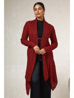Soch - Maroon Acrylic Woven Design Shrug (Set of 2)
