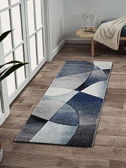 OBSESSIONS - Blue Abstract Polypropylene Jute Backing Bedside Runner