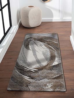 OBSESSIONS - Brown Abstract Polypropylene Jute Backing Bedside Runner