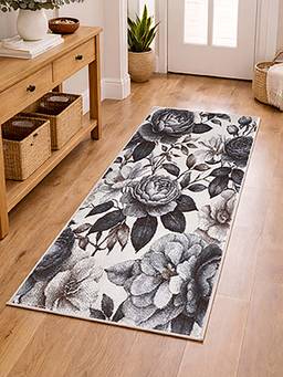 OBSESSIONS - Cream Floral Polypropylene Jute Backing Bedside Runner