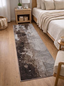OBSESSIONS - Brown Abstract Polypropylene Jute Backing Bedside Runner
