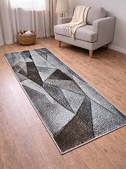OBSESSIONS - Brown Abstract Polypropylene Jute Backing Bedside Runner