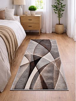 OBSESSIONS - Grey Abstract Polypropylene Jute Backing Bedside Runner