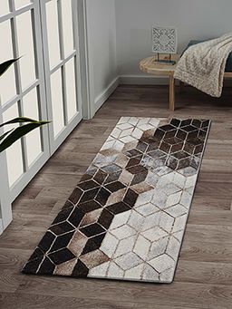 OBSESSIONS - Cream Geometrical Polypropylene Jute Backing Bedside Runner