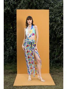 MANDIRA WIRK - Hibiscus Printed Body Suit With Long Chiffon Sarong (Set of 2)