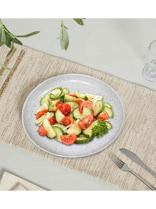 Metalsmith White Stainless Steel Dinner And Serving Plate With Gold Speckle For Dinner, Breakfast