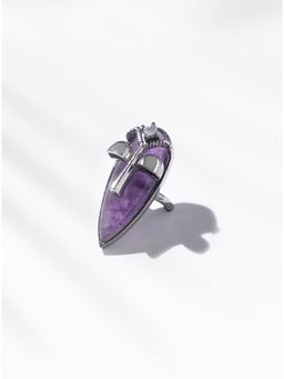 Outhouse - Gavi Amethyst Signet Ring In Silver Finish