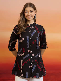 Divena - Printed Black Royan Tunic