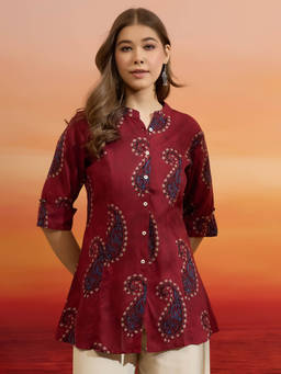 Divena - Paisley Printed Maroon Royan Tunic