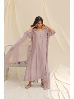 Neelu Sethi - Lavender Embroidered Kurta With Pant and Dupatta (Set of 3)