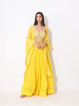 Neelu Sethi - Yellow Lehenga With Hand Embroidery Blouse and Sequence Cape (Set of 3)