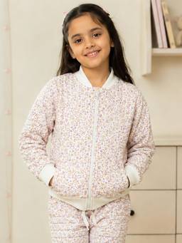 KiddoPanti - Ivory Printed Cotton Blend Regular Jacket