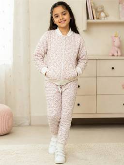 KiddoPanti - Ivory Printed Cotton Blend Regular Jacket and Trackpant