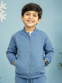 KiddoPanti - Blue Solid Cotton Blend Regular Jacket